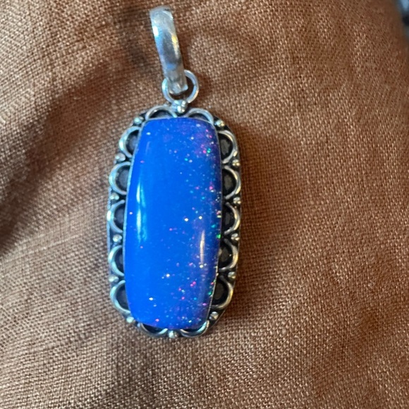 Sterling silver blue faux opal?? pendant - Picture 1 of 4